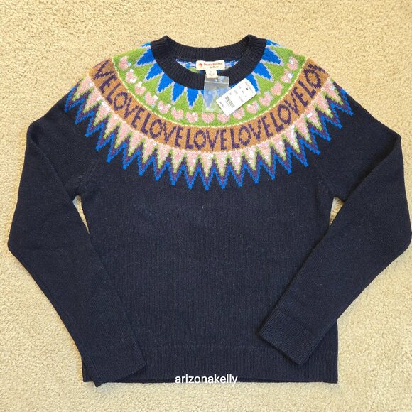 NWT Brooks Brothers LOVE Fair Isle Merino Wool Sweater Sequin Hearts XS - Picture 2 of 14